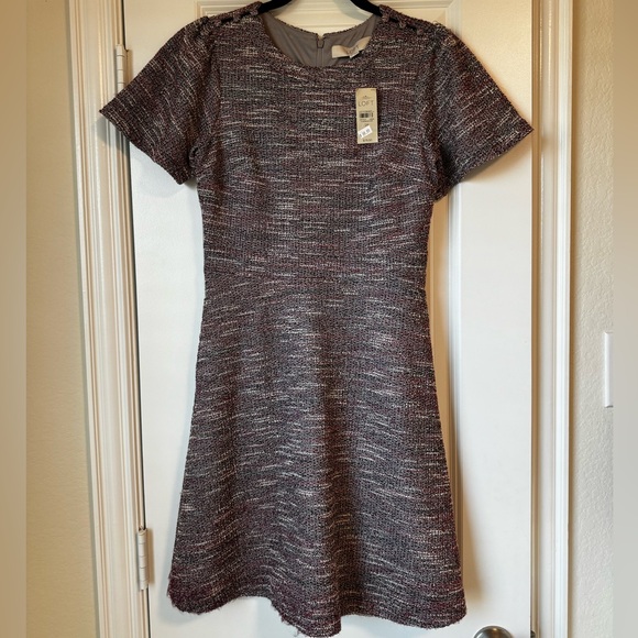 LOFT NWT Boucle/Tweed A-Line Dress with Bell Sleeve and Button Detail - Picture 1 of 9